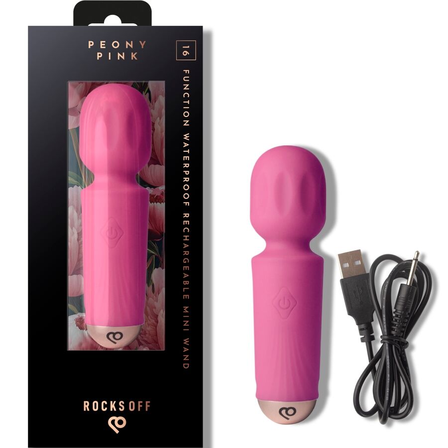 ROCKS-OFF - MINI BACCHETTA RICARICABILE 16 FUNZIONI ROSA PEONIA – Vibratore WAND
