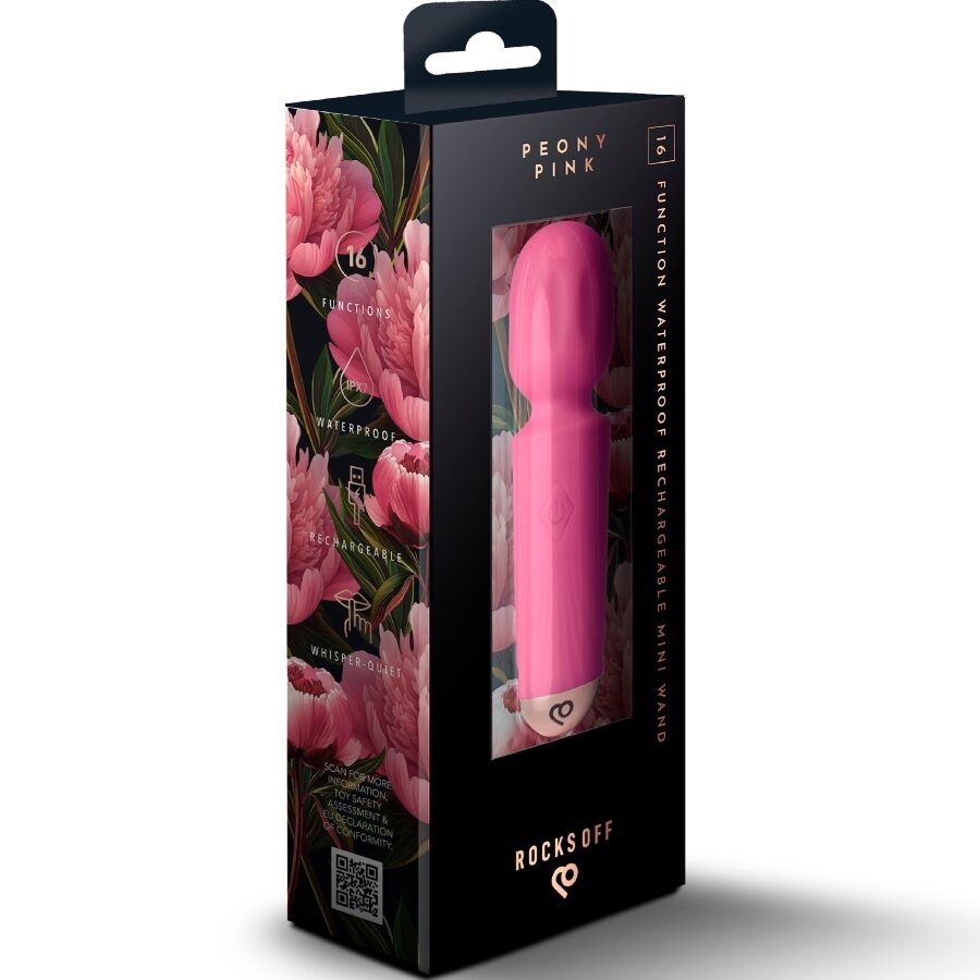 ROCKS-OFF - MINI BACCHETTA RICARICABILE 16 FUNZIONI ROSA PEONIA – Vibratore WAND – foto 6