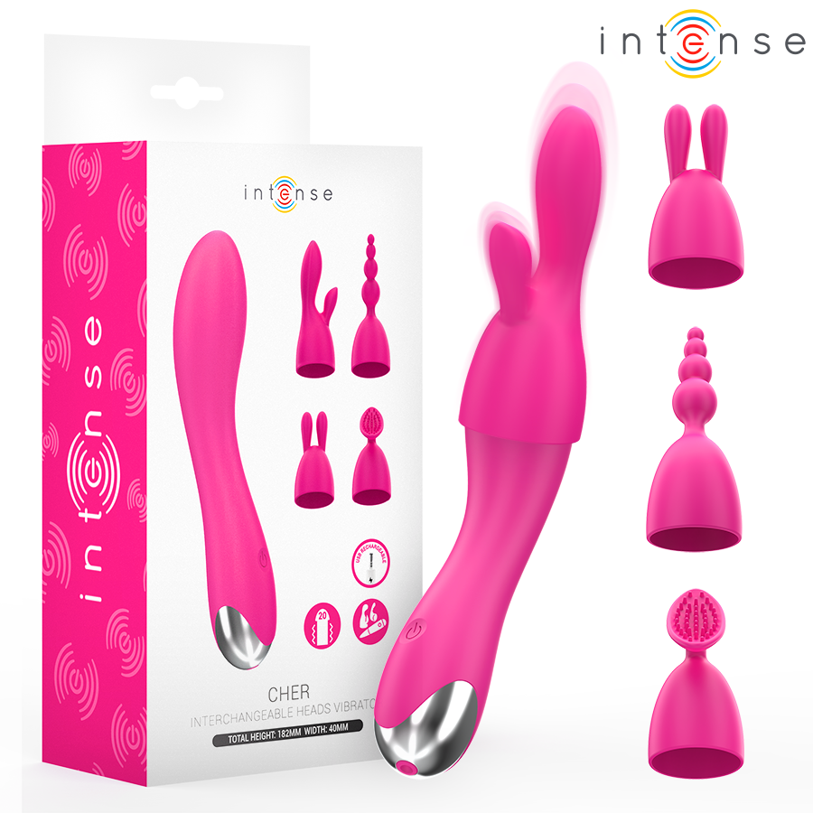 INTENSE - VIBRATORE CHER CON 20 MODALITÀ E TESTINE INTERCAMBIABILI – Vibratori di coniglio