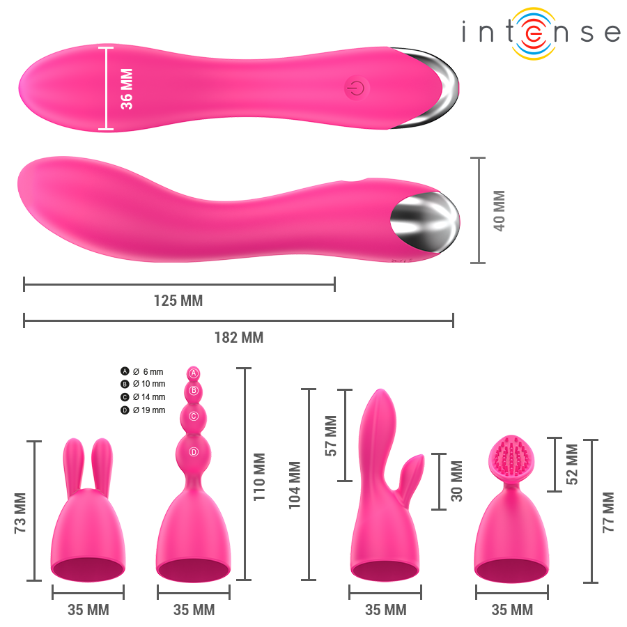 INTENSE - VIBRATORE CHER CON 20 MODALITÀ E TESTINE INTERCAMBIABILI – Vibratori di coniglio – foto 3