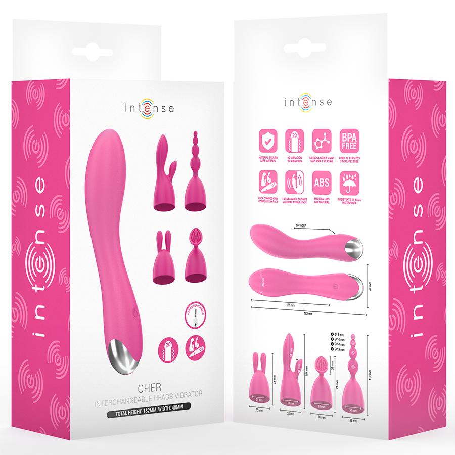 INTENSE - VIBRATORE CHER CON 20 MODALITÀ E TESTINE INTERCAMBIABILI – Vibratori di coniglio – foto 4