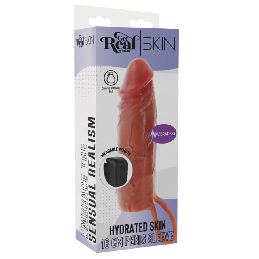 GET REAL - GUAINA VIBRANTE PER PENE IN SILICONE PER PELLE IDRATATA CARAMELLO 16 CM – Copri pene con estensione – foto 5