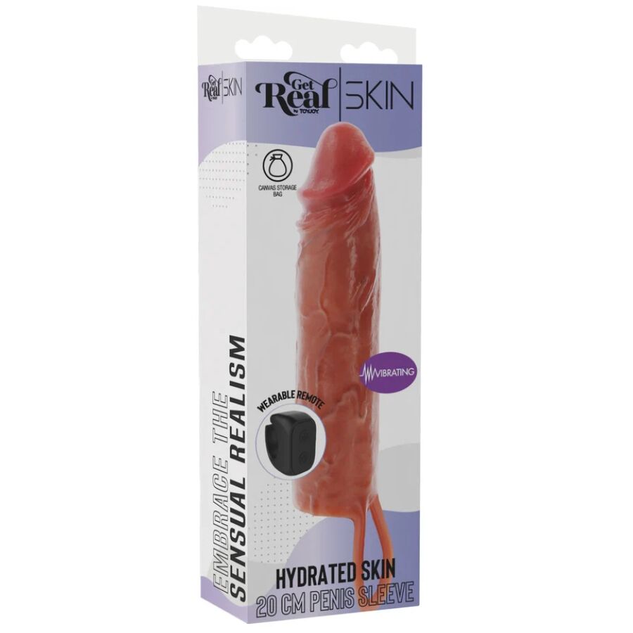 GET REAL - GUAINA VIBRANTE PER PENE IN SILICONE PER PELLE IDRATATA CARAMELLO 20 CM – Copri pene con estensione – foto 5