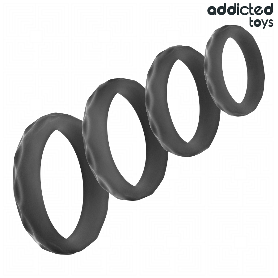 ADDICTED TOYS - SET DI ANELLI PER IL PENE TESTURIZZATI 4 MISURE – Cockring senza vibrazione – foto 6