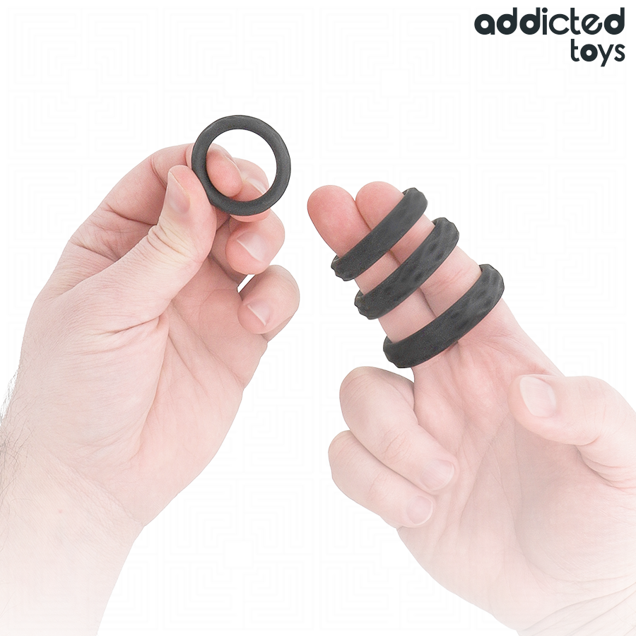 ADDICTED TOYS - SET DI ANELLI PER IL PENE TESTURIZZATI 4 MISURE – Cockring senza vibrazione – foto 2