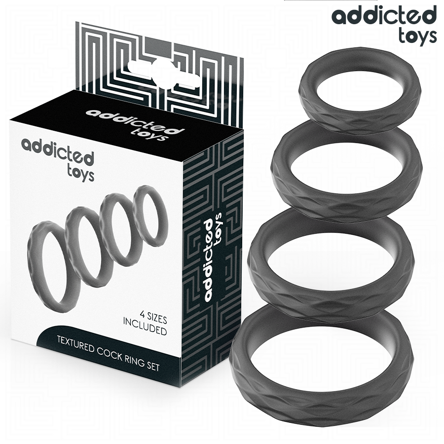 ADDICTED TOYS - SET DI ANELLI PER IL PENE TESTURIZZATI 4 MISURE – Cockring senza vibrazione