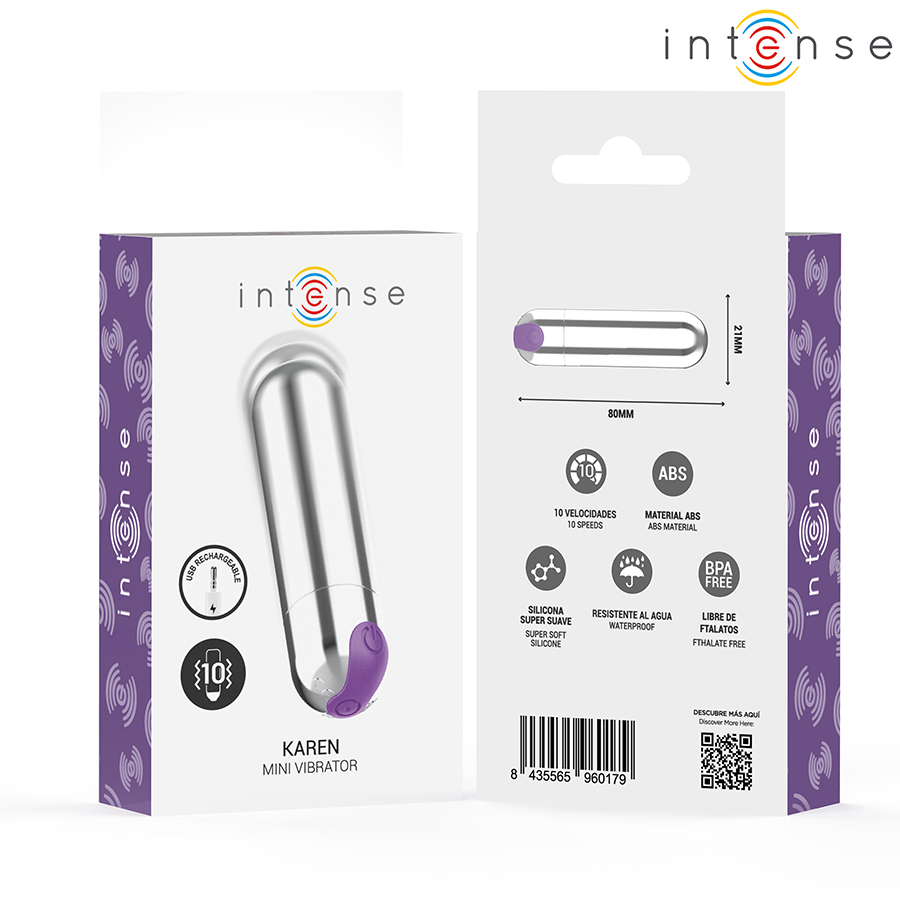 INTENSE - KAREN MINI PROIETTILE VIBRANTE RICARICABILE ARGENTO – Proiettili vibranti – foto 7
