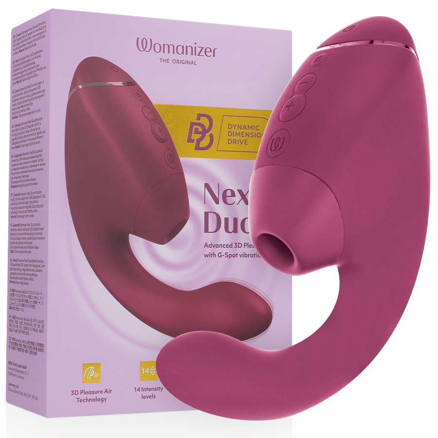 WOMANIZER - DUO NEXT STIMOLATORE DOPPIO CLITORIDEO E PUNTO G ROSA SCURO – Stimolatore d'aria con vibrazione