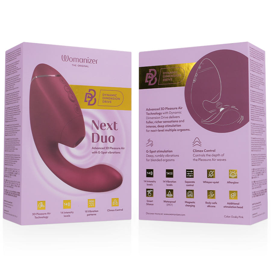 WOMANIZER - DUO NEXT STIMOLATORE DOPPIO CLITORIDEO E PUNTO G ROSA SCURO – Stimolatore d'aria con vibrazione – foto 7