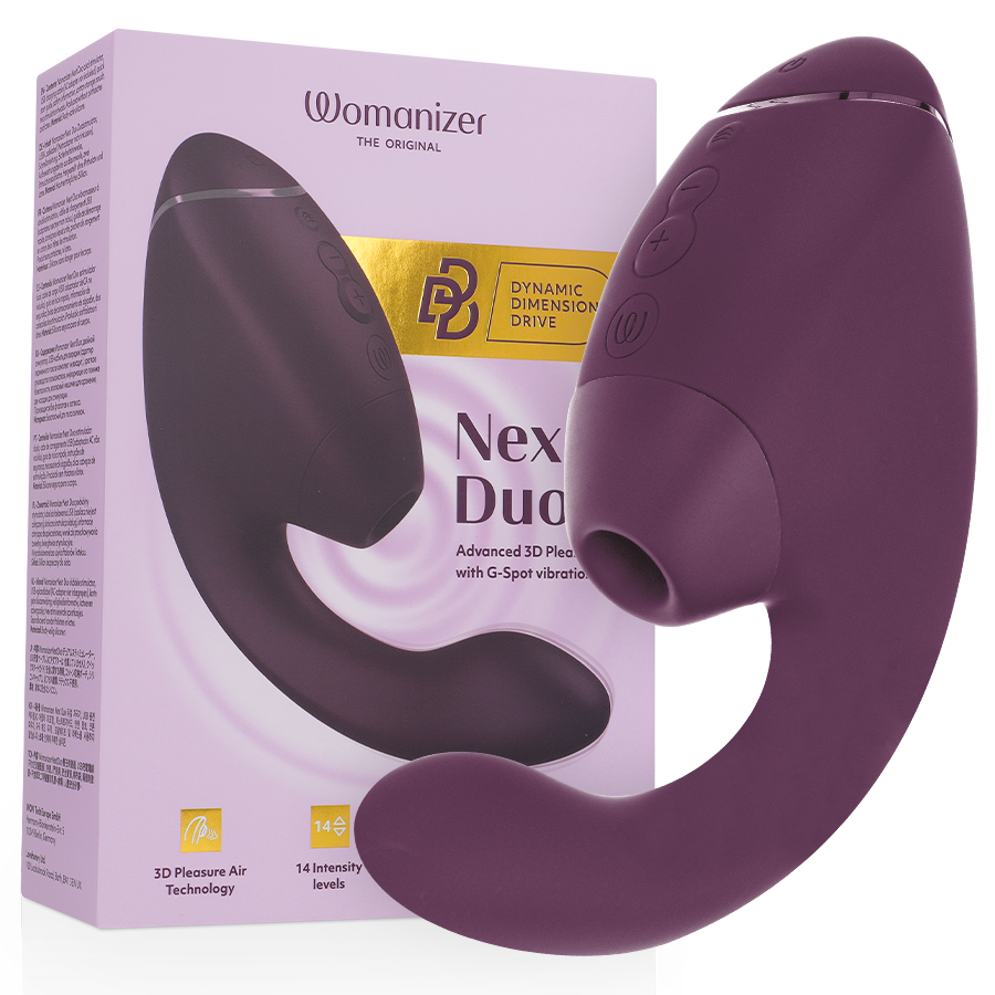 WOMANIZER - DUO NEXT STIMOLATORE DOPPIO CLITORIDEO E PUNTO G VIOLA SCURO – Stimolatore d'aria con vibrazione