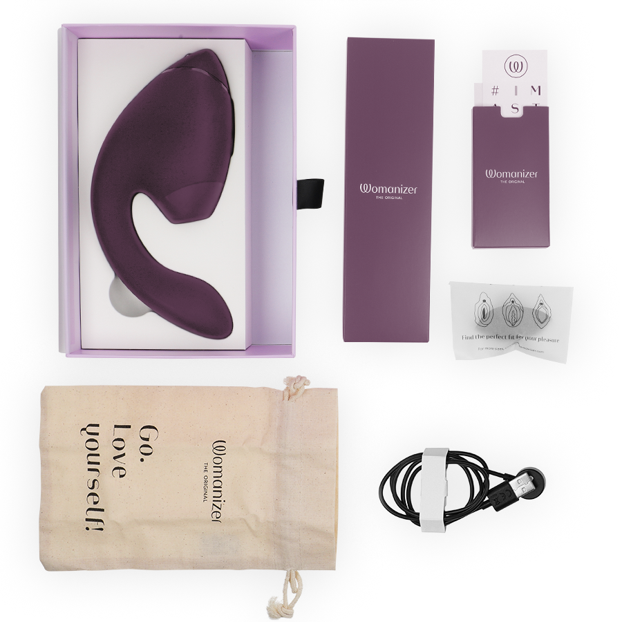 WOMANIZER - DUO NEXT STIMOLATORE DOPPIO CLITORIDEO E PUNTO G VIOLA SCURO – Stimolatore d'aria con vibrazione – foto 6