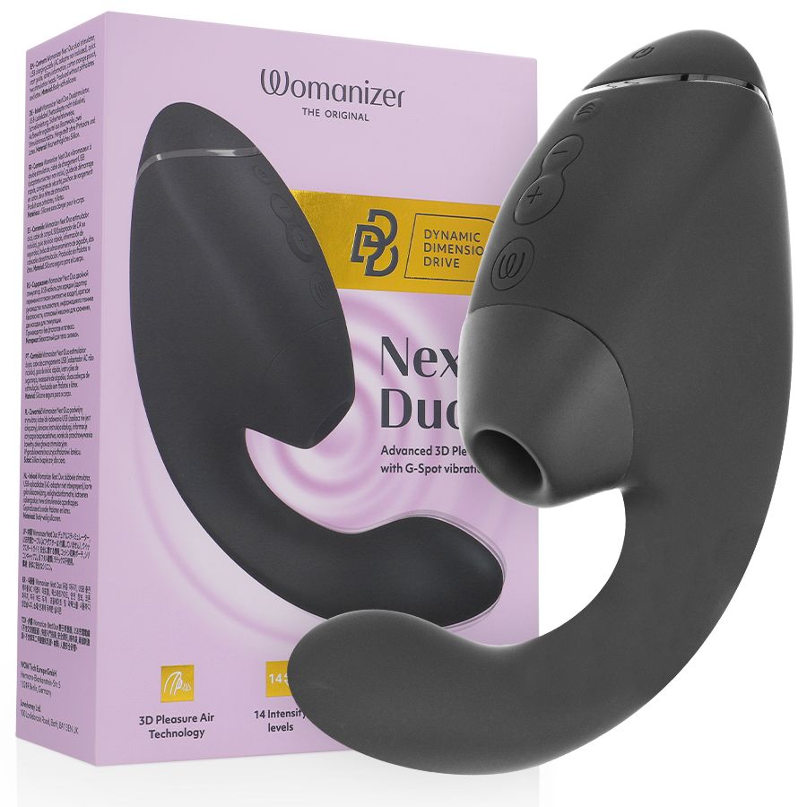 WOMANIZER - DUO NEXT STIMOLATORE DOPPIO CLITORIDEO E PUNTO G NERO – Stimolatore d'aria con vibrazione