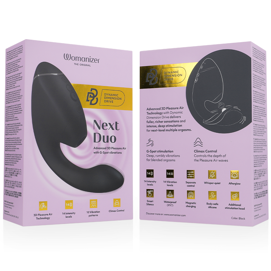WOMANIZER - DUO NEXT STIMOLATORE DOPPIO CLITORIDEO E PUNTO G NERO – Stimolatore d'aria con vibrazione – foto 7