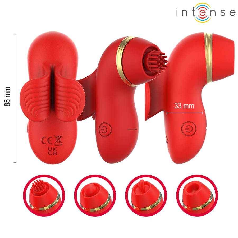 INTENSE - STIMOLATORE PATTY CON 4 TESTINE, ASPIRAZIONE, COLPIMENTO, SOLLETICO E LECCA – Per il clitoride – foto 4