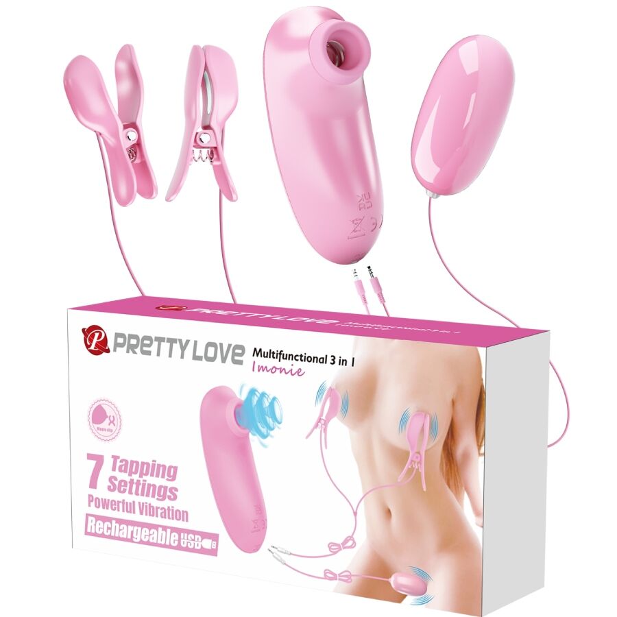 PRETTY LOVE - IMONIE SET MULTIFUNZIONALE 3 IN 1 CON VENTOSA, CAPEZZOLI E CLITORIDE – kit Sex Toys – foto 2