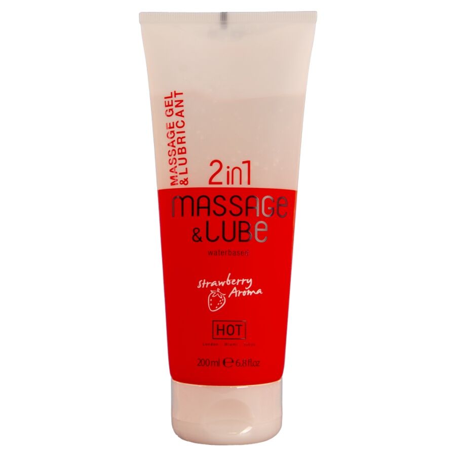 HOT - MASSAGE & GLIDE GEL 2IN1 FRAGOLA 200 ML – A base d'acqua