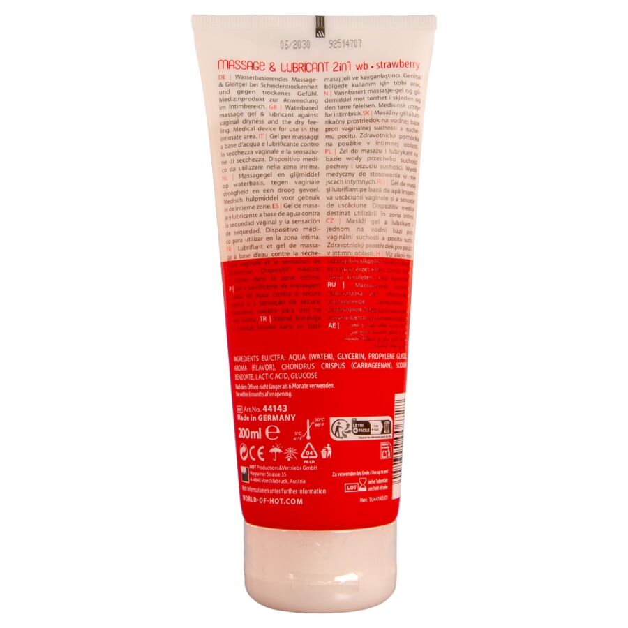 HOT - MASSAGE & GLIDE GEL 2IN1 FRAGOLA 200 ML – A base d'acqua – foto 2