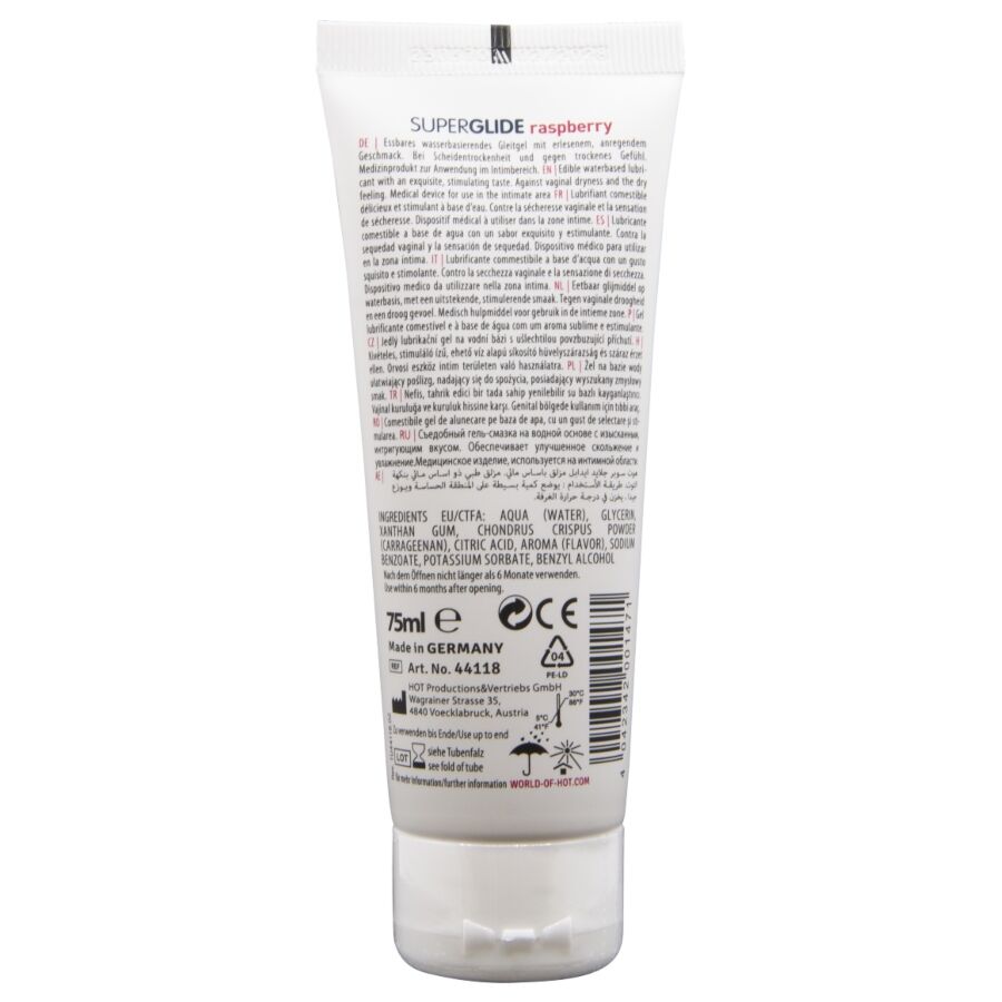 HOT - SUPERGLIDE LUBRIFICANTE COMMESTIBILI A BASE D'ACQUA LAMPONE 75 ML – Con sapori deliziosi – foto 2