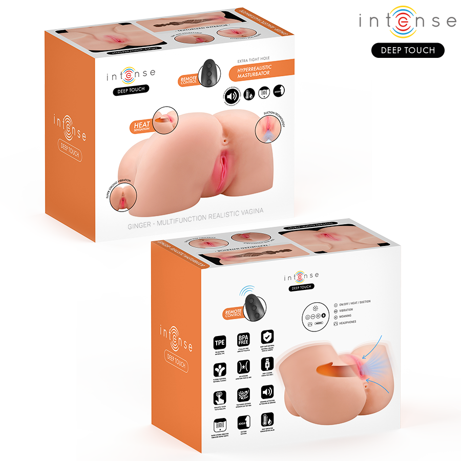 INTENSE DEEP TOUCH - MASTURBATORE VAGINALE GINGER CON EFFETTI DI ASPIRAZIONE, CALORE, VIBRAZIONE E VOCALE CON TELECOMANDO 5,3 KG – Vibratori realistici – foto 3