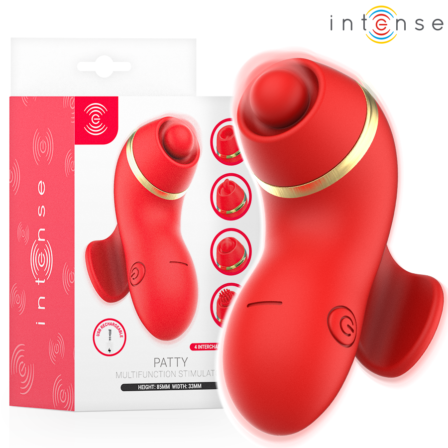 INTENSE - STIMOLATORE PATTY CON 4 TESTINE, ASPIRAZIONE, COLPIMENTO, SOLLETICO E LECCA – Per il clitoride