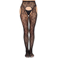 LEG AVENUE - COLLANT CON REGGICALZE BLOOM NET 1967 NERO - TAGLIA UNICA – Calzini
