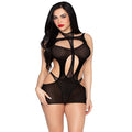 LEG AVENUE - 81680 MINI ABITO OPACO E TEDDY CON SCOLLO A V NERO - TAGLIA UNICA – Abiti sexy