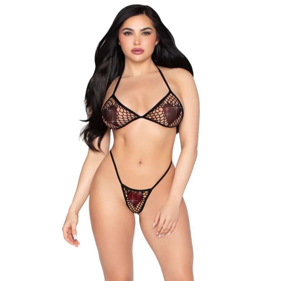 LEG AVENUE - 86147 REGGISENO A RETE E PERIZOMA NERO - TAGLIA UNICA – Top e mutandine