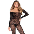 LEG AVENUE - 89366 BODYSTOCKING IN PIZZO NERO - TAGLIA UNICA – Bodystocking