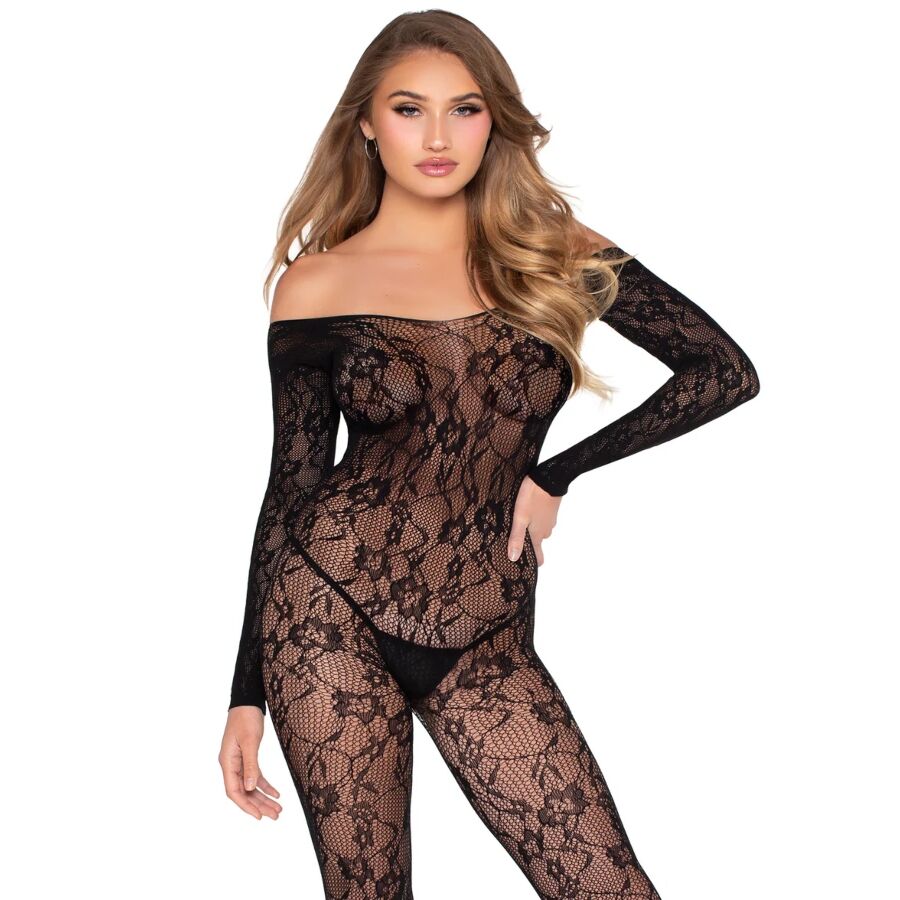 LEG AVENUE - 89366 BODYSTOCKING IN PIZZO NERO - TAGLIA UNICA – Bodystocking
