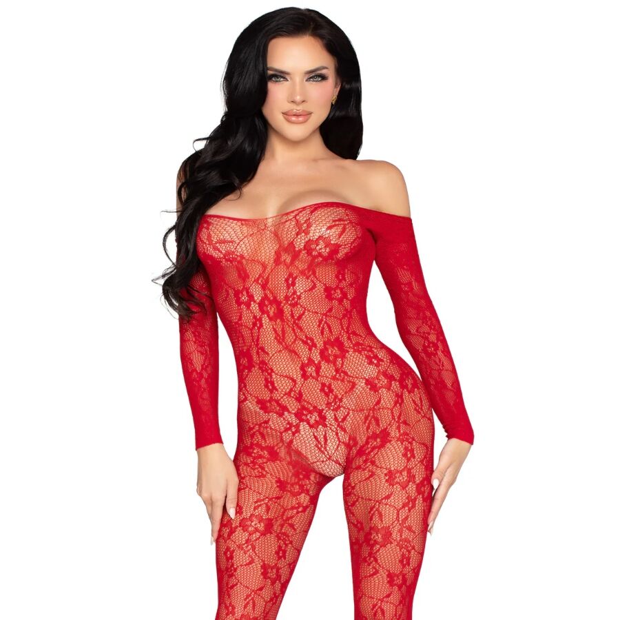 LEG AVENUE - 89366 BODYSTOCKING IN PIZZO ROSSO - TAGLIA UNICA – Bodystocking