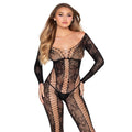 LEG AVENUE - 89369 TUTA IN RETE E PIZZO NERA - TAGLIA UNICA – Bodystocking