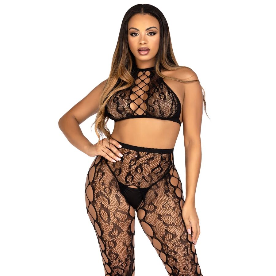 LEG AVENUE - 89372 CROP TOP E COLLANT SENZA CAVALLO NERO - TAGLIA UNICA – Top e mutandine