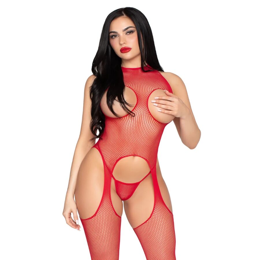 LEG AVENUE - 89374 BODYSTOCKING E SLIP SENZA COPPE ROSSO - TAGLIA UNICA – Bodystocking