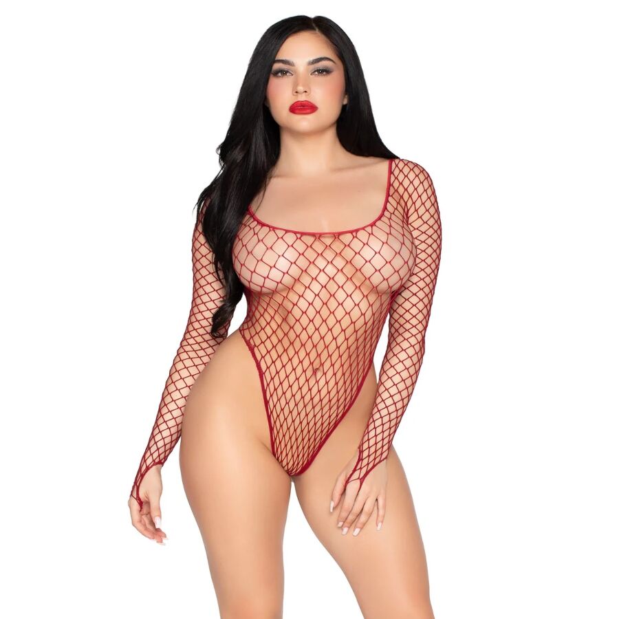 LEG AVENUE - 89377 BODY IN RETE INDUSTRIALE SCOLLATO ROSSO - TAGLIA UNICA – Abiti sexy