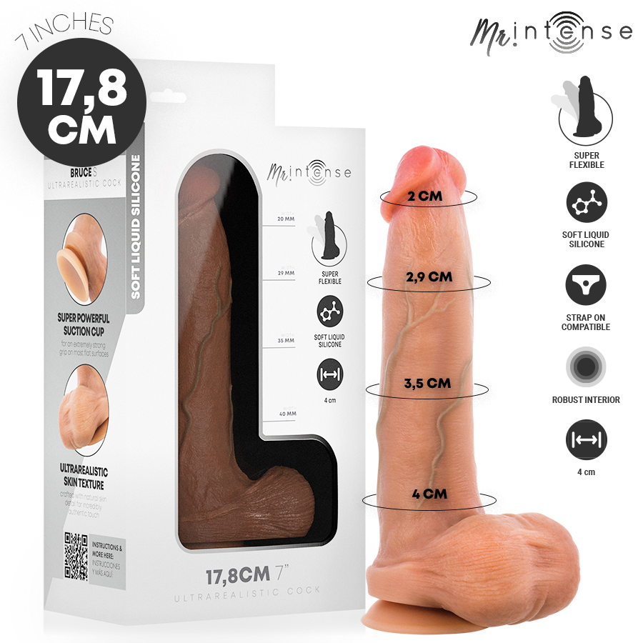 MR INTENSE - DILDO IN SILICONE DI BRUCE S CON TESTICOLI 17,8 CM -Ø- 4 CM – Peni realistici