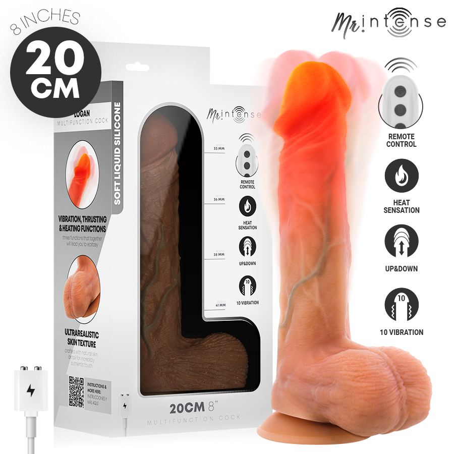 MR INTENSE - DILDO VIBRANTE LOGAN IN SILICONE CON EFFETTO CALORE E TELECOMANDO 20 CM -Ø- 4,1 CM – Vibratori realistici