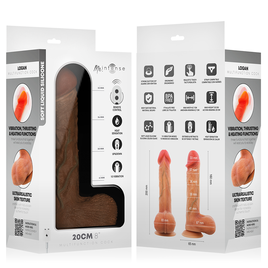 MR INTENSE - DILDO VIBRANTE LOGAN IN SILICONE CON EFFETTO CALORE E TELECOMANDO 20 CM -Ø- 4,1 CM – Vibratori realistici – foto 11