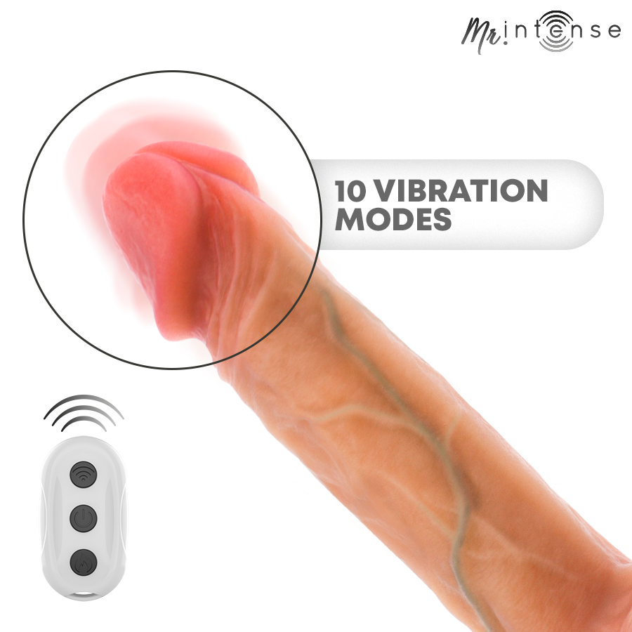 MR INTENSE - DILDO VIBRANTE LOGAN IN SILICONE CON EFFETTO CALORE E TELECOMANDO 20 CM -Ø- 4,1 CM – Vibratori realistici – foto 5