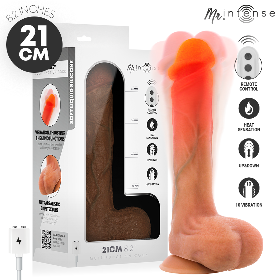 MR INTENSE - DILDO VIBRANTE IN SILICONE BRADLEY CON EFFETTO CALORE E TELECOMANDO 21 CM -Ø- 4,2 CM – Vibratori realistici