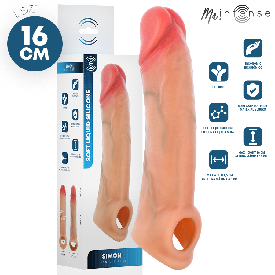 MR INTENSE - SIMON L COPRI PENE IN SILICONE 16 CM -Ø- 4,5 CM – Copri pene con estensione