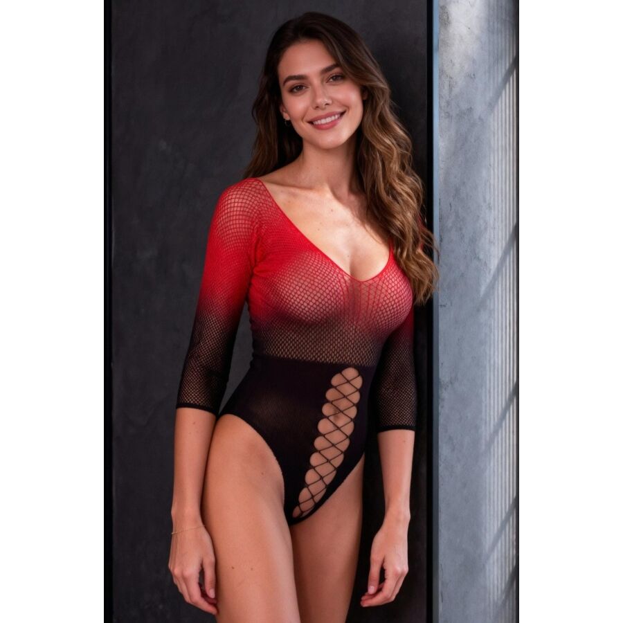 PASSION - BS118 BODYSTOCKING IN RETE NERA E ROSSA – Bodystocking – foto 2