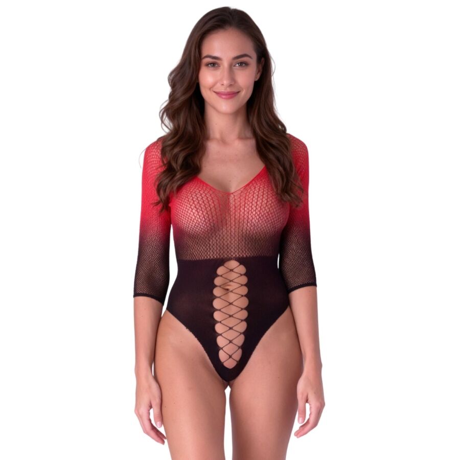 PASSION - BS118 BODYSTOCKING IN RETE NERA E ROSSA – Bodystocking