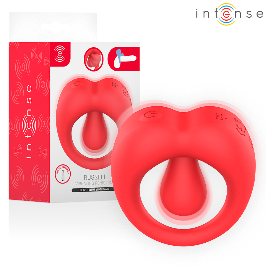 INTENSE - RUSSELL ANILLO VIBRADOR CON ESTIMULACIÓN DE CLÍTORIS ROJO – Cockring con vibrazione