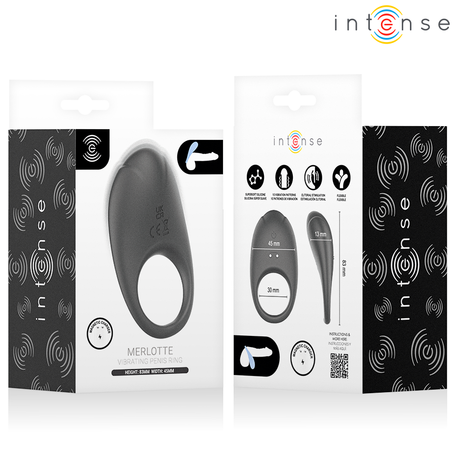 INTENSE - MERLOTTE ANILLO VIBRADOR CON ESTIMULACIÓN DE CLÍTORIS NEGRO – Cockring con vibrazione – foto 10