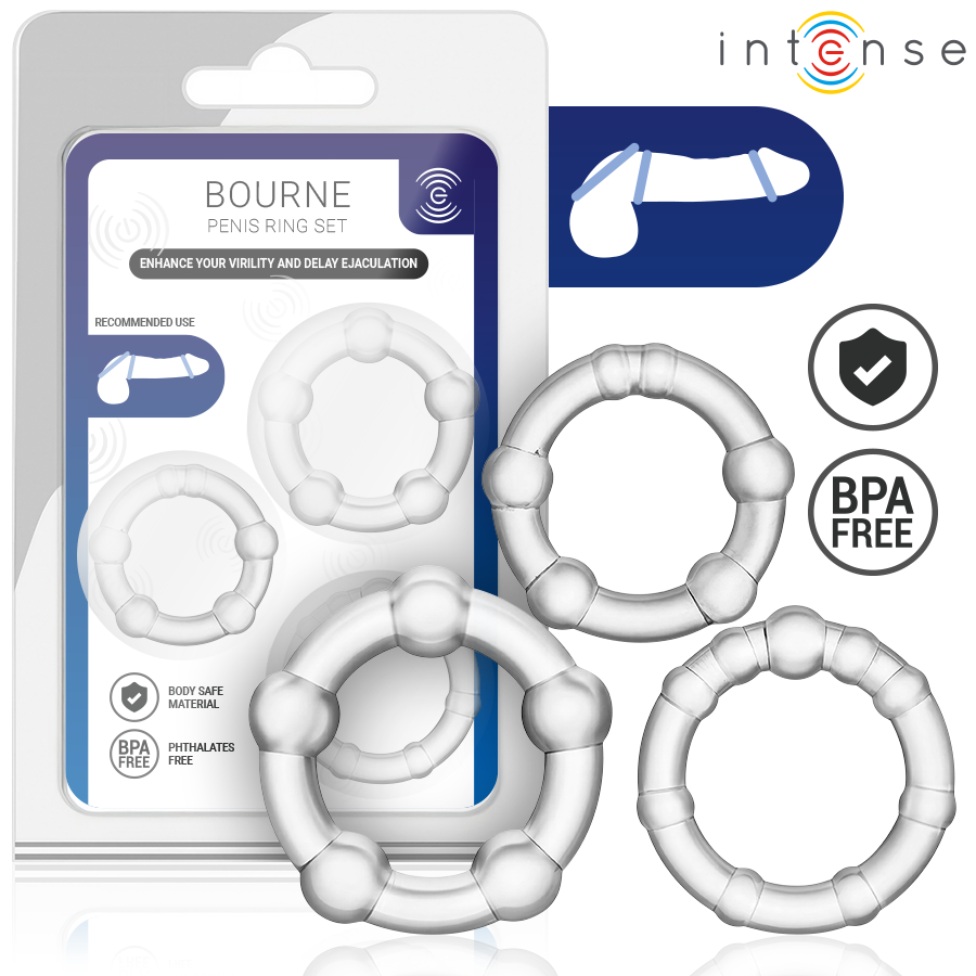 INTENSE - SET DI 3 ANELLI PER PENE BOURNE – Cockring senza vibrazione