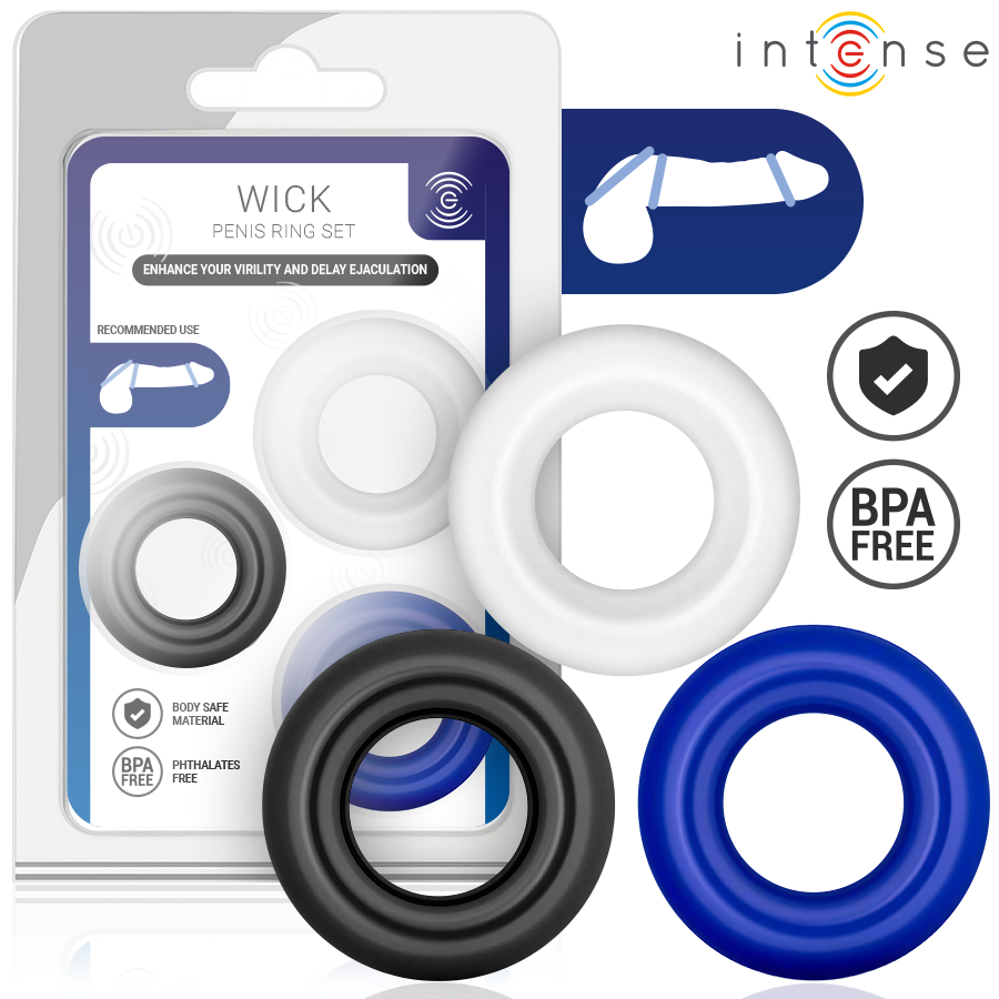 INTENSE - SET DI 3 ANELLI PER PENE WICK, VARI COLORI – Cockring senza vibrazione