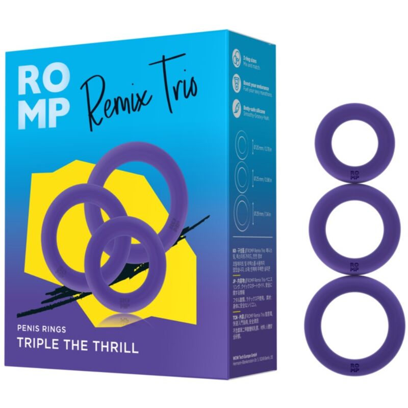 ROMP - REMIX TRIO SET DI 3 ANELLI PER PENE IN SILICONE VIOLA – Cockring senza vibrazione – foto 5
