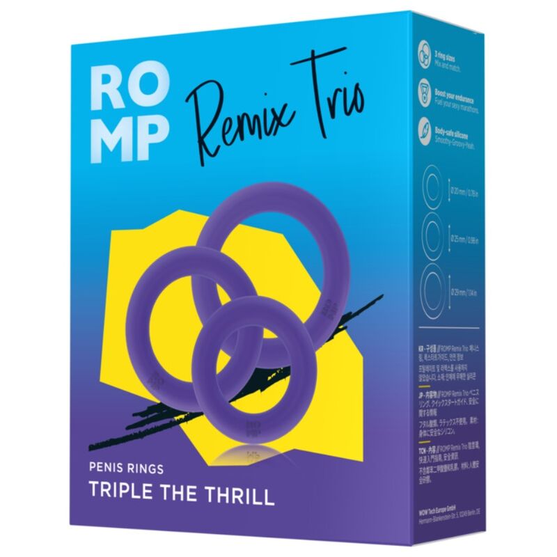 ROMP - REMIX TRIO SET DI 3 ANELLI PER PENE IN SILICONE VIOLA – Cockring senza vibrazione – foto 6