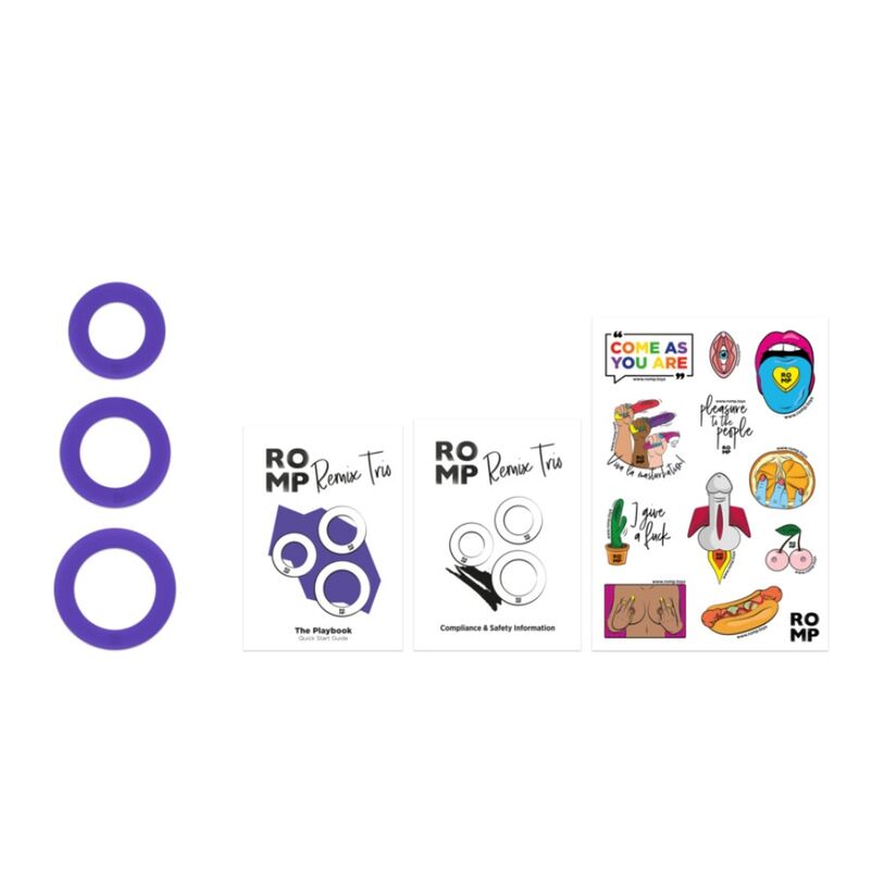 ROMP - REMIX TRIO SET DI 3 ANELLI PER PENE IN SILICONE VIOLA – Cockring senza vibrazione – foto 11