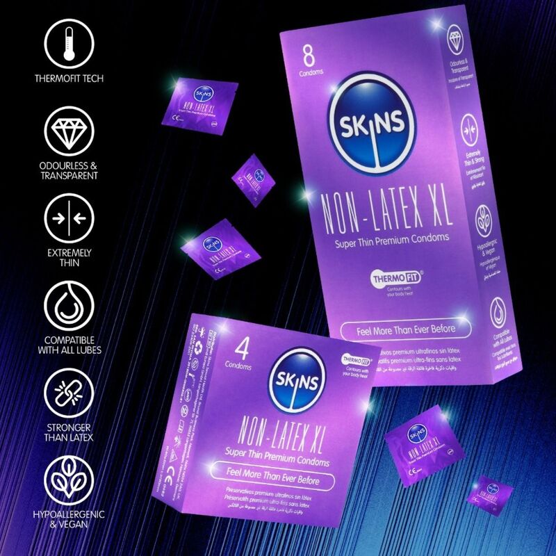SKINS - PRESERVATIVI SENZA LATTICE, CONFEZIONE XL DA 4 – Senza latex – foto 3